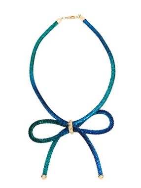 NWT Betsey Johnson Blue and Green Ombre Crystal Bow Mesh Necklace